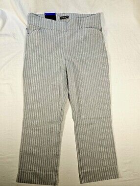 NWT Size 10 Hilary Radley Pull-On Stretch Grey Pinstripe Cropped Pants
